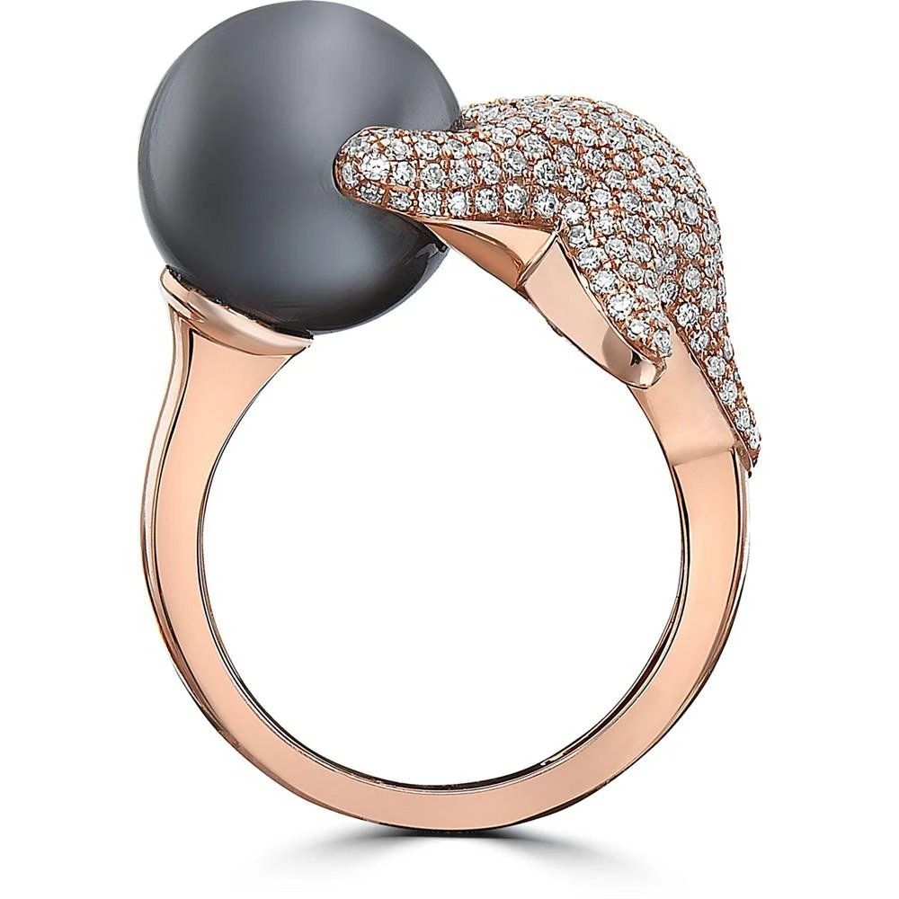 商品Effy|EFFY® Cultured Tahitian Pearl (11-1/2mm) & Diamond (3/4 ct. t.w.) Starfish Ring in 14k Rose Gold,价格¥32881,第3张图片详细描述