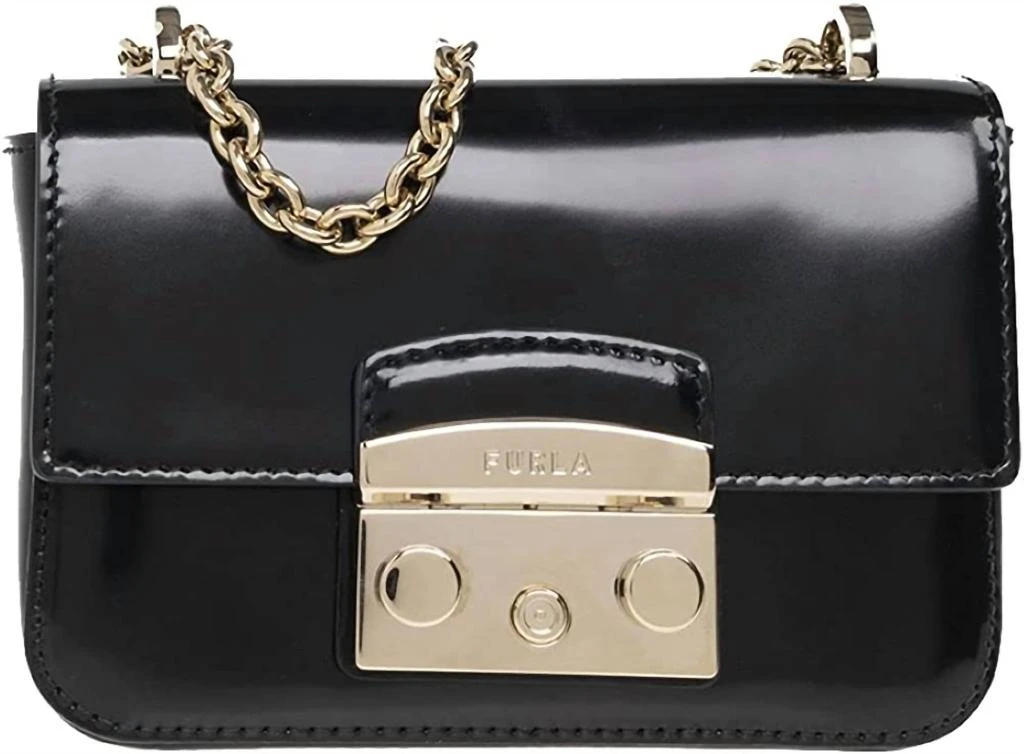 商品Furla|Women's Metropolis High Shine Leather Crossbody Handbag In Black,价格¥2061,第1张图片
