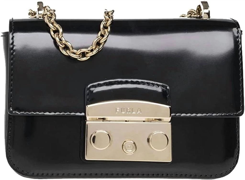 商品Furla|Women's Metropolis High Shine Leather Crossbody Handbag In Black,价格¥2234,第2张图片详细描述