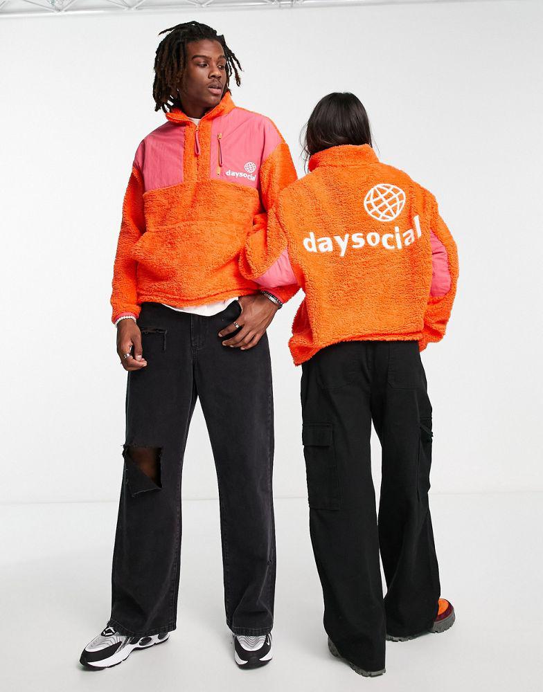 ASOS Daysocial unisex oversized quarter zip sweatshirt in teddy borg with logo embroidery in red商品第1张图片规格展示