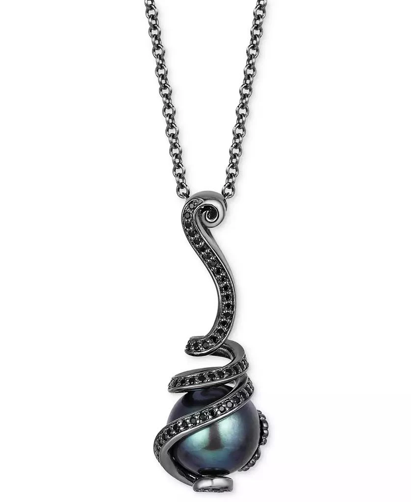 商品Disney Enchanted Vault|Black Drill Pearl (10mm) & Black Diamond (1/4 ct. t.w.) Ursula Tentacle Pendant Necklace in Black Rhodium-Plated Sterling Silver, 16" + 1" extender,价格¥1995,第1张图片