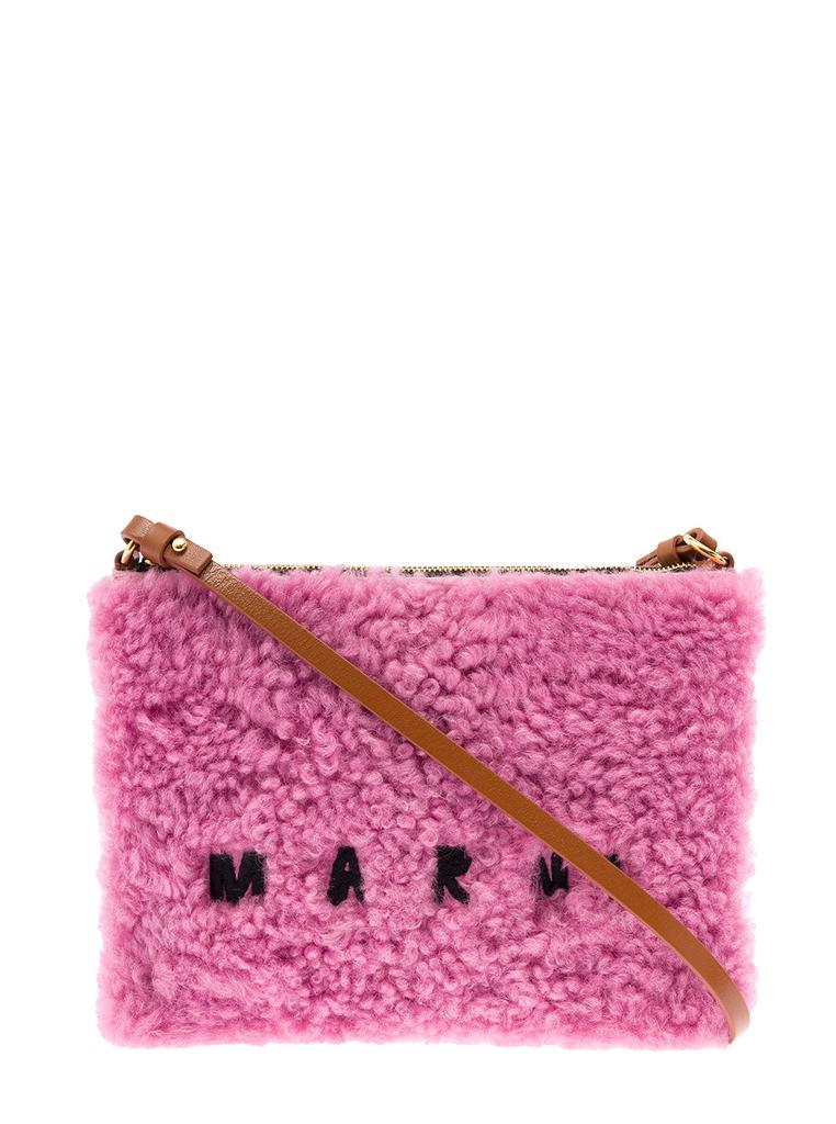 Pink Sheepskin and Leather Crossbody Bag with Logo Marni Woman商品第1张图片规格展示