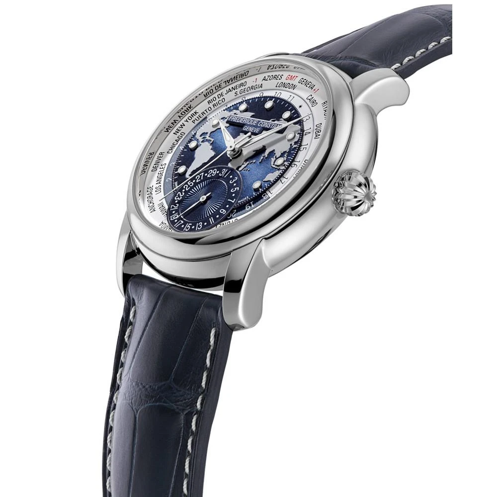 商品Frederique Constant|Men's Swiss Classic Worldtimer Manufacture Navy Alligator Strap Watch 42mm,价格¥33624,第3张图片详细描述