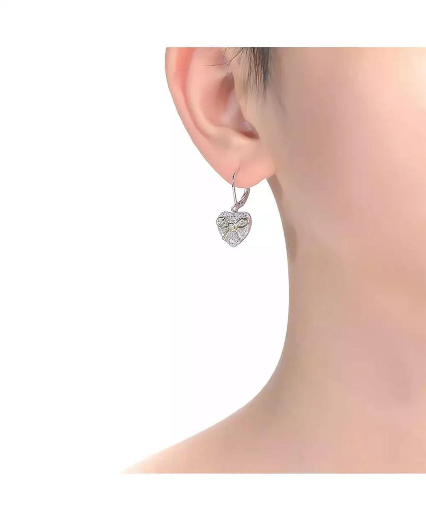 商品Genevive|GV Sterling Silver White Gold Plated Two Tone with Clear Cubic Zirconia Leaverback Earrings,价格¥235,第2张图片详细描述