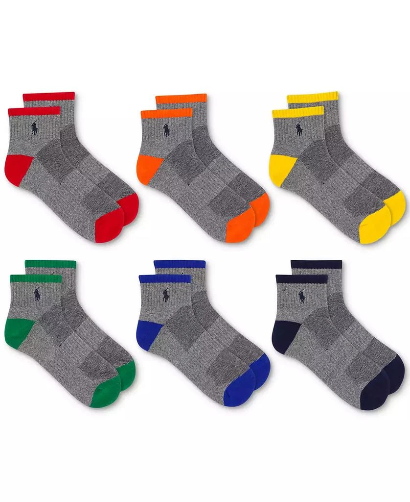 商品Ralph Lauren|Men's 6-Pk. Performance Tipped Color Heel Toe Quarter Socks,价格¥219,第1张图片