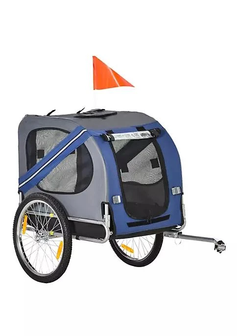 商品Aosom|Dog Bike Trailer Pet Cart Bicycle Wagon Cargo Carrier Attachment For Travel With 3 Entrances Large Wheels For Off Road And Mesh Screen Blue Grey,价格¥1207,第2张图片详细描述