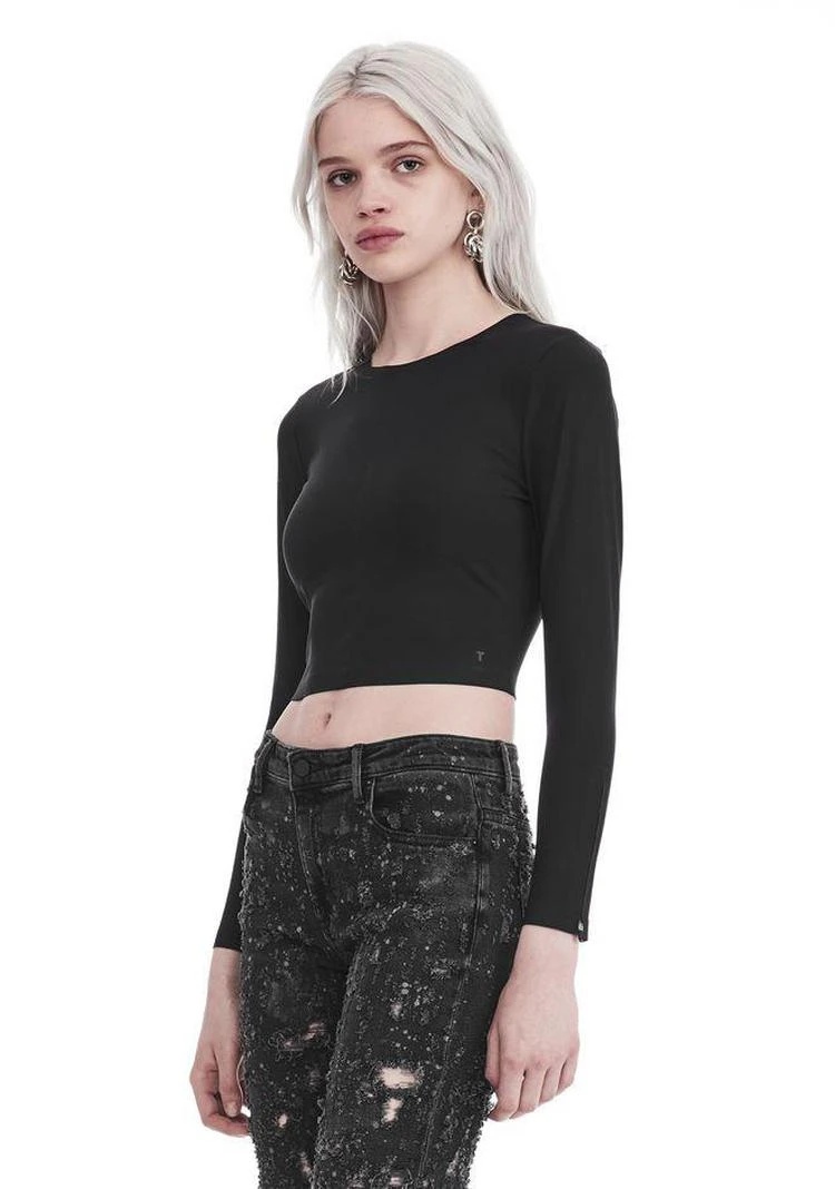 商品Alexander Wang|COMPACT STRETCH LONG SLEEVE CROPPED TOP,价格¥1091,第5张图片详细描述