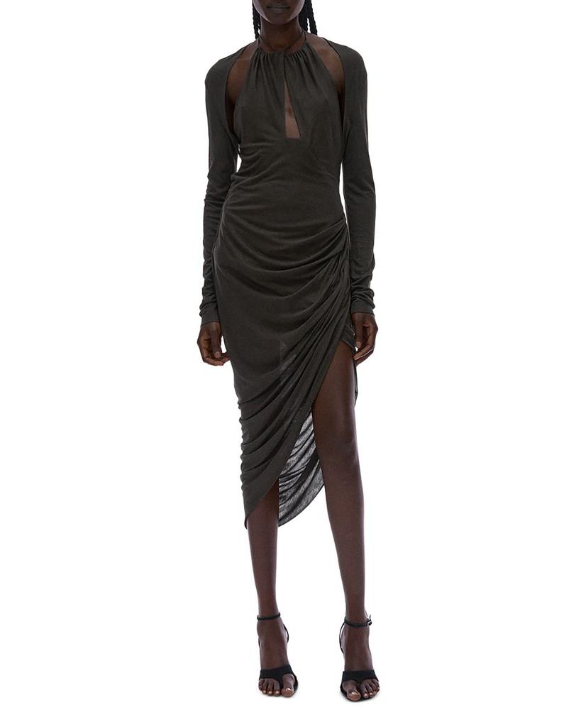 Long Sleeve Halter Neck Midi Dress商品第1张图片规格展示
