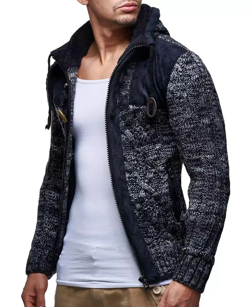 商品Leif Nelson|Men's Knit Zip-up Jacket With Geometric Patterns and Leather Accents,价格¥636,第3张图片详细描述