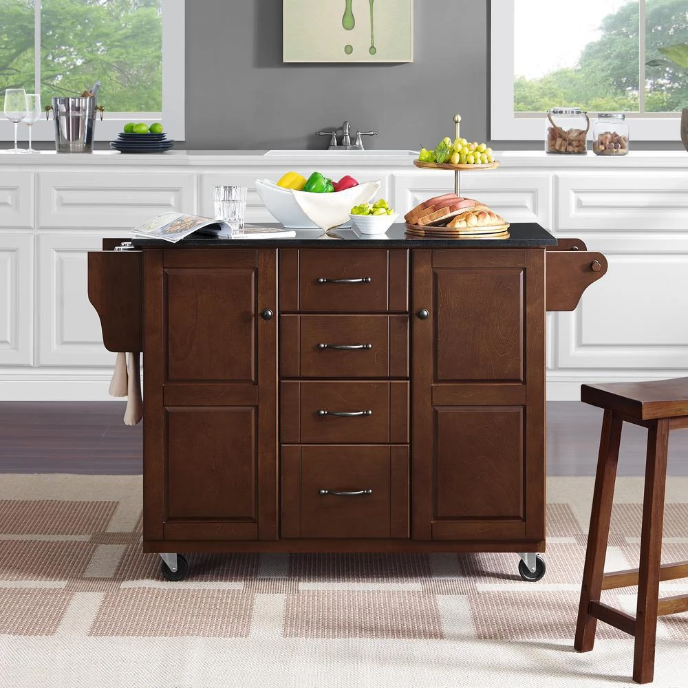 商品Crosley Furniture|Eleanor Granite Top Kitchen Cart Mahogany/Black,价格¥4460,第2张图片详细描述
