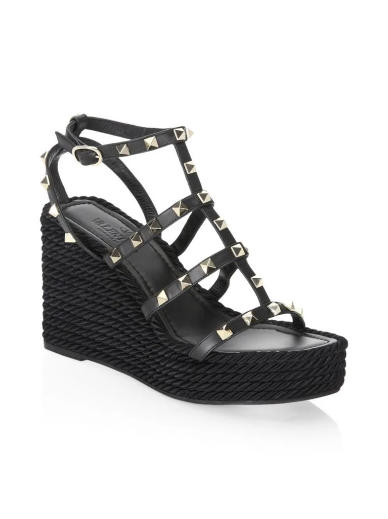 商品Valentino|Valentino Garavani Rockstud Leather Espadrille Wedge Sandals,价格¥5985,第2张图片详细描述