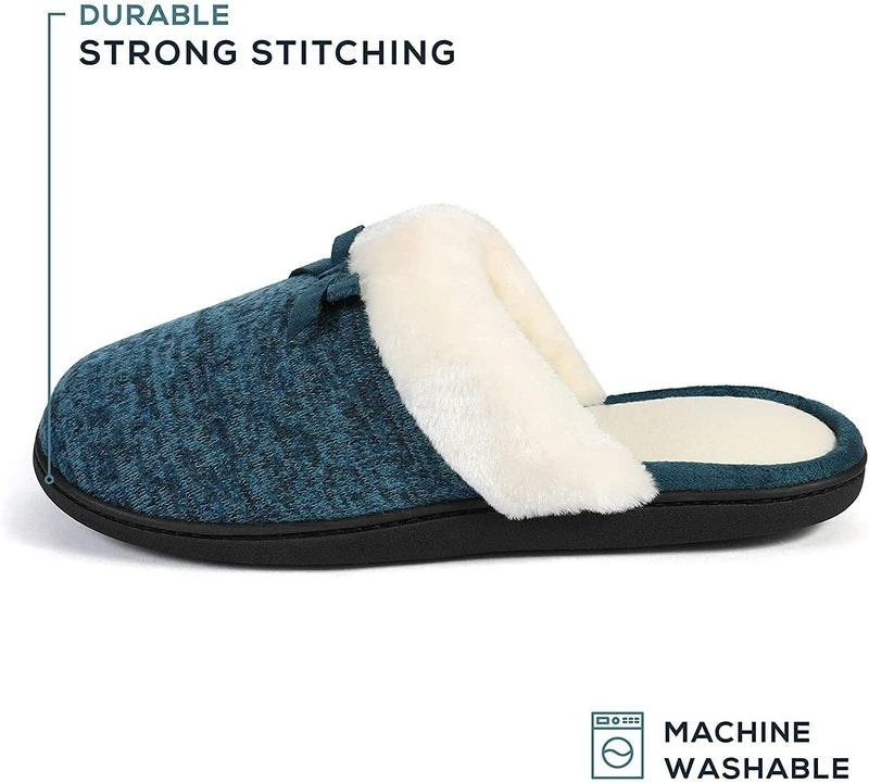 商品Roxoni|Women’s Cozy Memory Foam Slippers, Fuzzy Warm Faux Fur, Anti-Skid Rubber Sole,价格¥380,第2张图片详细描述