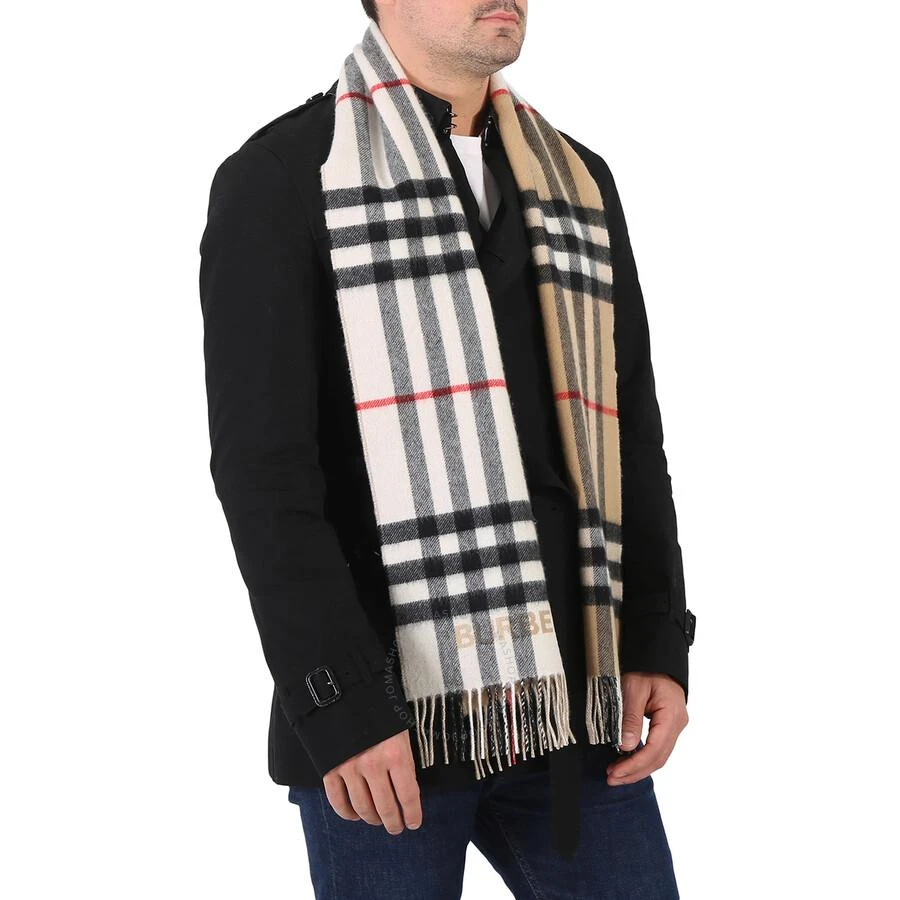 商品Burberry|Archive Beige/Natural White Contrast Check Cashmere Scarf,价格¥3334,第3张图片详细描述