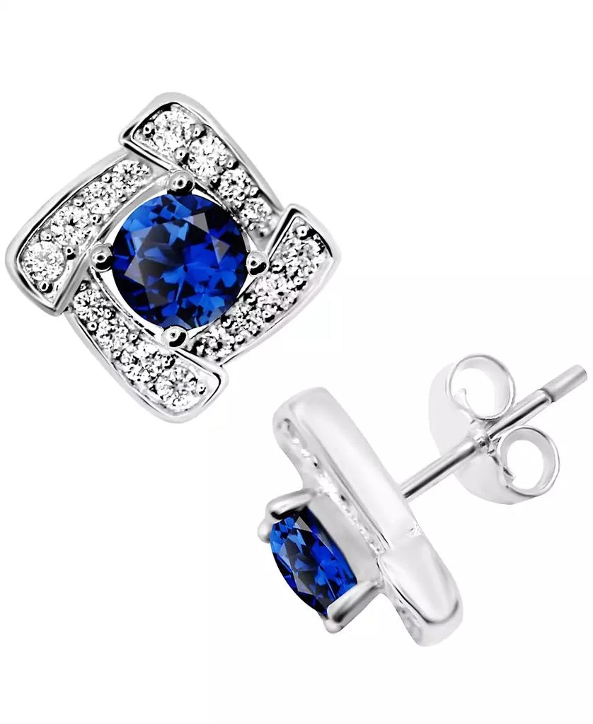 商品Essentials|Blue Glass & Cubic Zirconia Square Halo Stud Earrings in Silver-Plate,价格¥107,第1张图片