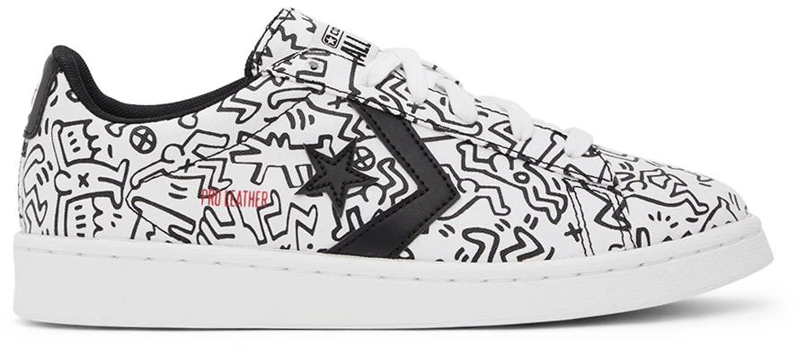 商品Converse|White & Black Keith Haring Edition Leather Pro Ox Sneakers,价格¥384,第1张图片