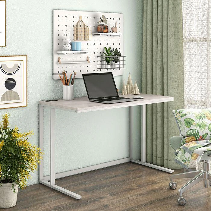 Wright Light Oak and White Writing Desk with USB Ports 商品