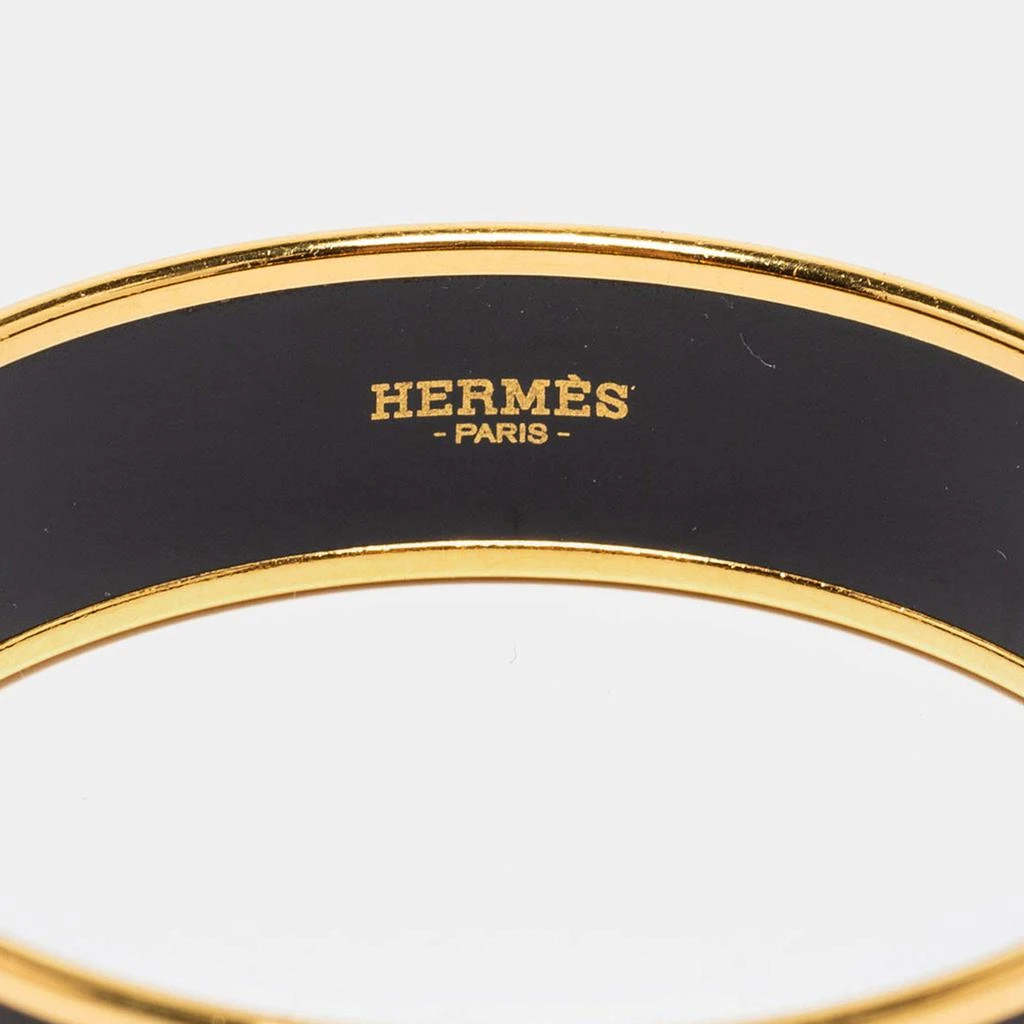 Hermes Caleche Black Enamel Gold Plated Wide Bangle Bracelet 商品