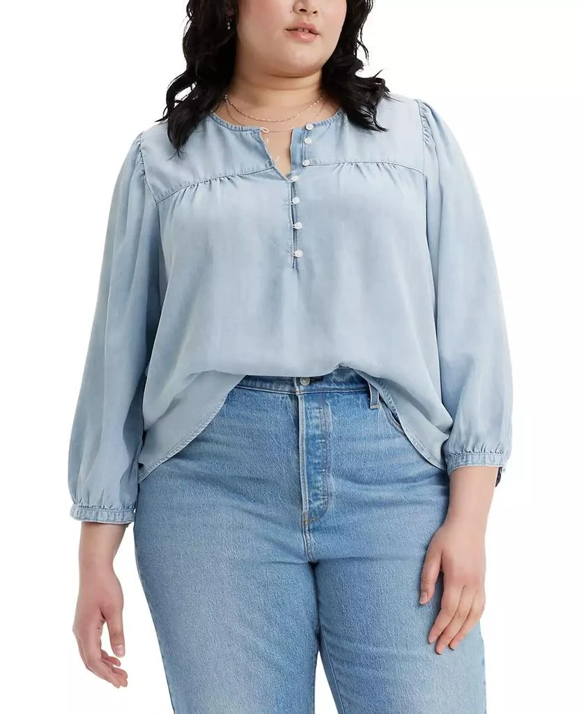商品Levi's|Plus Size Halsey 3/4-Sleeve Button-Front Blouse,价格¥438,第1张图片