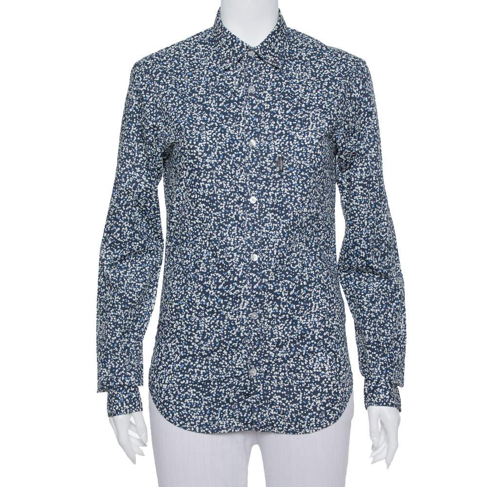Burberry Brit Navy Blue Printed Cotton Button Front Shirt XS商品第1张图片规格展示
