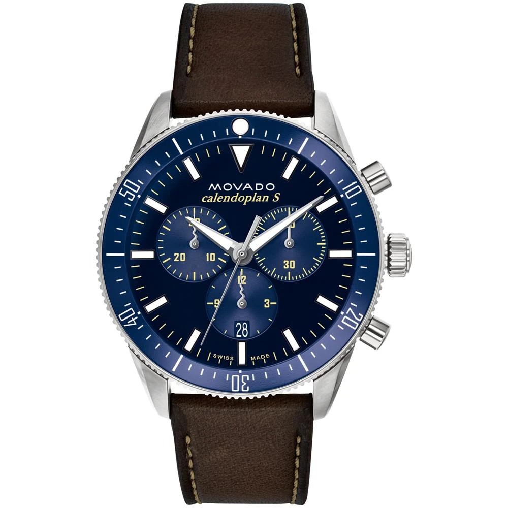 商品Movado|Men's Heritage Chocolate Brown Genuine Leather Strap Watch 42mm,价格¥4644,第1张图片