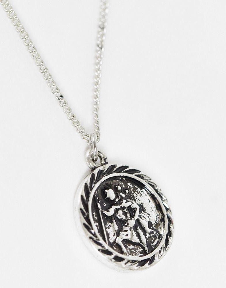 Reclaimed Vintage Inspired St Christopher pendant necklace in burnished silver商品第2张图片规格展示