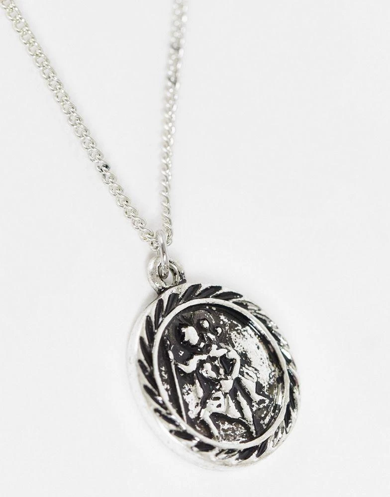 商品Reclaimed Vintage|Reclaimed Vintage unisex St Christopher pendant necklace in burnished silver,价格¥101,第2张图片详细描述