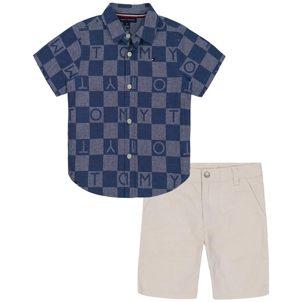 商品Tommy Hilfiger|Toddler Boys Check Logo Chambray Shirt and Twill Shorts,价格¥134,第1张图片