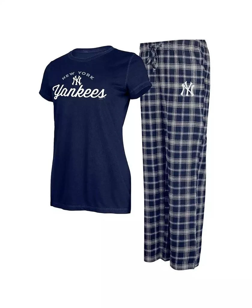 商品Concepts Sport|Women's Navy, Gray New York Yankees Arctic T-shirt and Flannel Pants Sleep Set,价格¥411,第1张图片