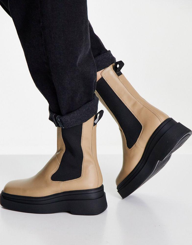 商品Vagabond|Vagabond Carla elastic side leather flatform chelsea boots in lark,价格¥582,第4张图片详细描述