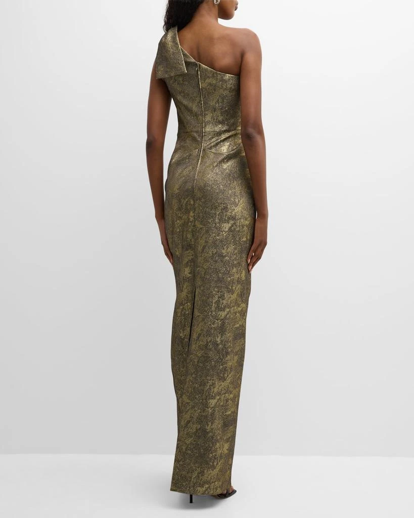商品Teri Jon|Pleated One-Shoulder Metallic Jacquard Gown,价格¥3368,第4张图片详细描述