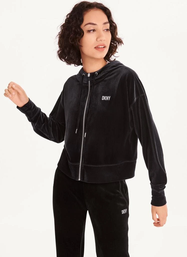 商品DKNY|PLATINUM VELOUR RIB FULL ZIP HOODIE,价格¥494,第1张图片