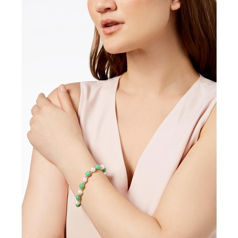 商品Macy's|14k Gold Bracelet, Cultured Freshwater Pearl and Jade,价格¥1407,第2张图片详细描述