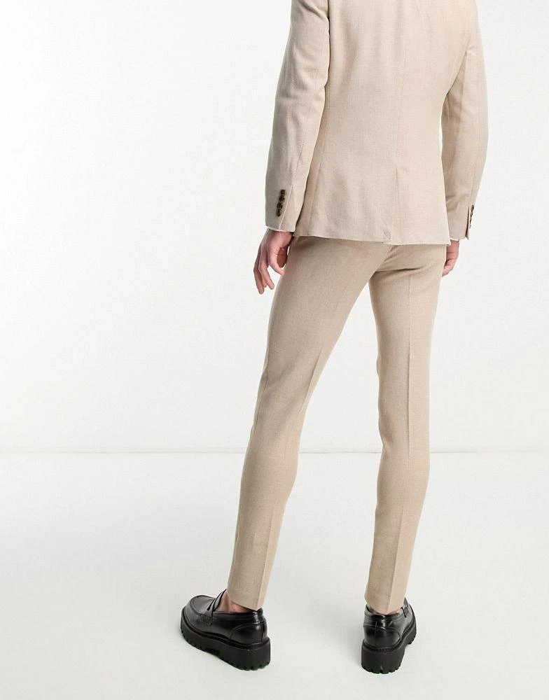 商品ASOS|ASOS DESIGN wedding skinny suit trousers in linen mix in micro texture in brown,价格¥97,第5张图片详细描述