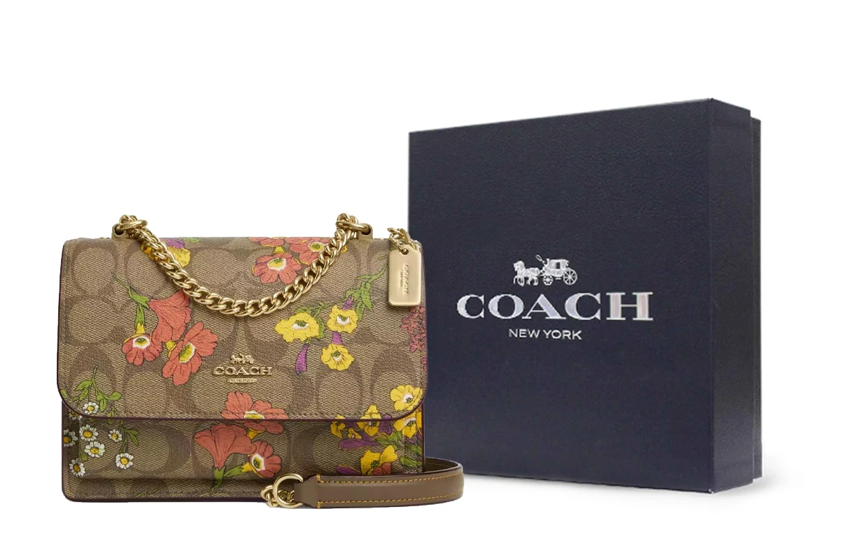 商品[国内直发] Coach|蔻驰 Klare 17 花卉印花标志性 帆布 单肩斜挎包 小号 女款 金色拼卡其色多色,价格¥2120,第6张图片详细描述