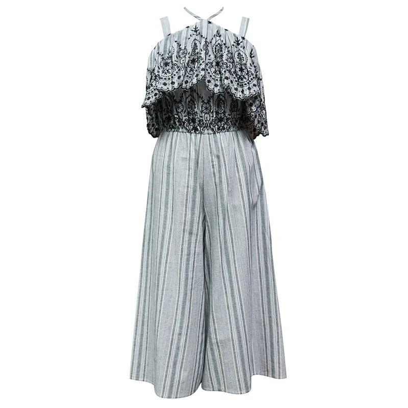 商品Ava & Yelly|Popover Stripe Embroidered Jumpsuit (Big Girl),价格¥287,第1张图片