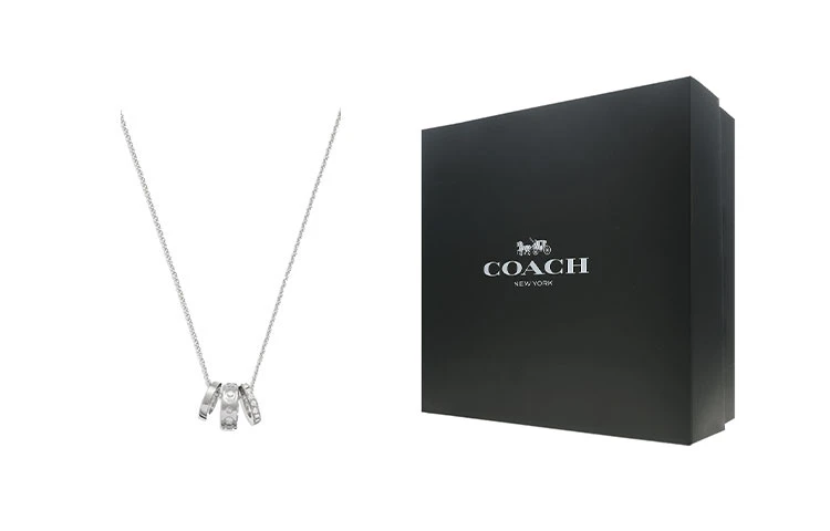 商品[国内直发] Coach|蔻驰 标志三环 Kissing C系列 黄铜 项链 女款 银色,价格¥1318,第3张图片详细描述