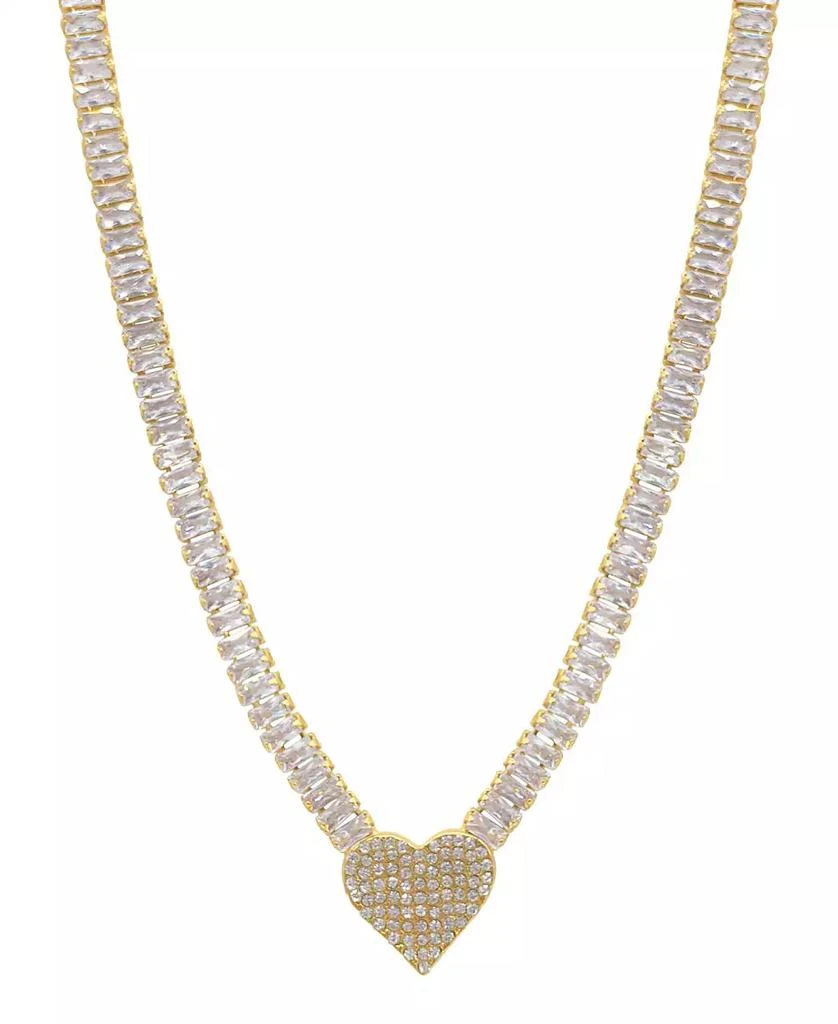 商品ADORNIA|17.5" Baguette Tennis Necklace 14K Gold Plated with Pave Heart Pendant,价格¥238,第1张图片