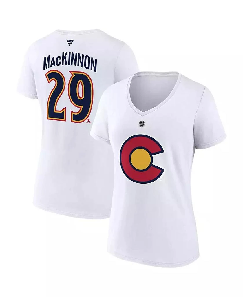 商品Fanatics|Women's Nathan MacKinnon White Colorado Avalanche Special Edition 2.0 Name and Number V-Neck T-shirt,价格¥265,第4张图片详细描述