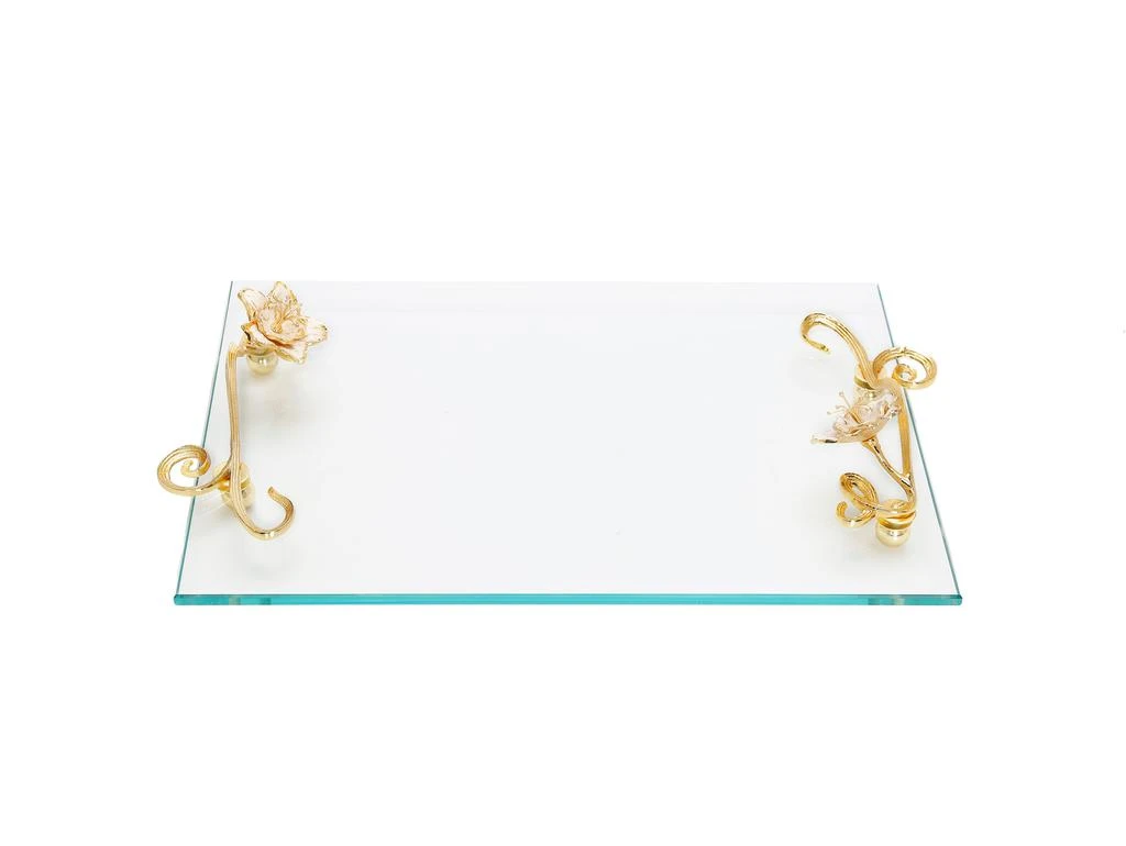商品Classic Touch Decor|Glass Tray with Jewel Flower Handles,价格¥771,第1张图片
