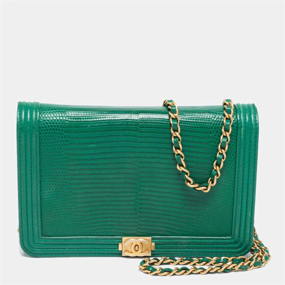 商品[二手商品] Chanel|Chanel Green Lizard and Leather Boy Wallet on Chain,价格¥21707,第1张图片