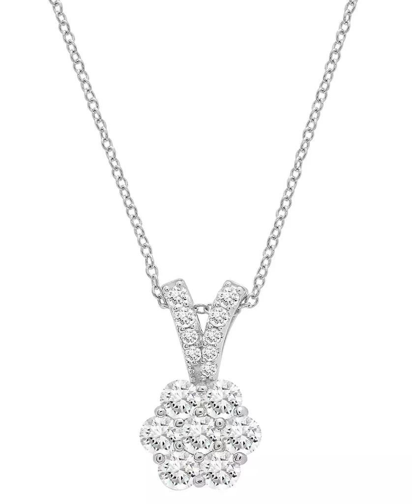 商品Macy's|Diamond Flower Cluster Pendant Necklace (1 ct. t.w.) in 14k White Gold, 16" + 4" extender, Created for Macy's,价格¥17367,第1张图片