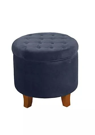 商品Duna Range|Range Button Tufted Velvet Upholstered Wooden Ottoman With Hidden Storage Dark Blue And Brown,价格¥898,第1张图片