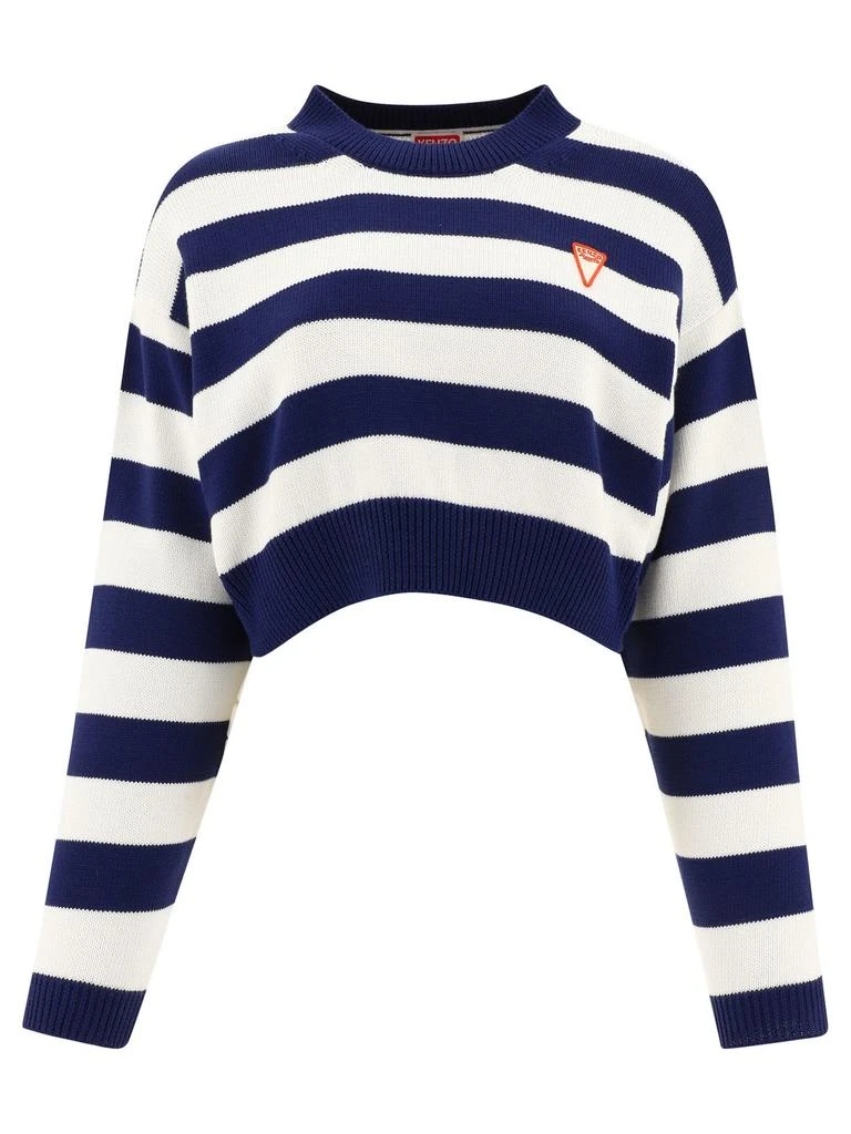 商品Kenzo|Kenzo Logo-Patch Crewneck Striped Cropped Jumper,价格¥1789,第1张图片