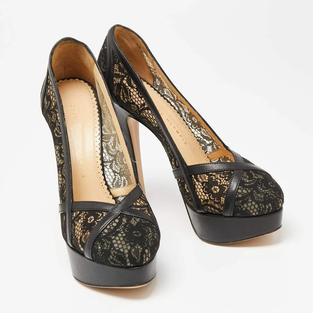 商品[二手商品] Charlotte Olympia|Charlotte Olympia Black Leather And Lace Platform Pumps Size 38.5,价格¥1068,第4张图片详细描述