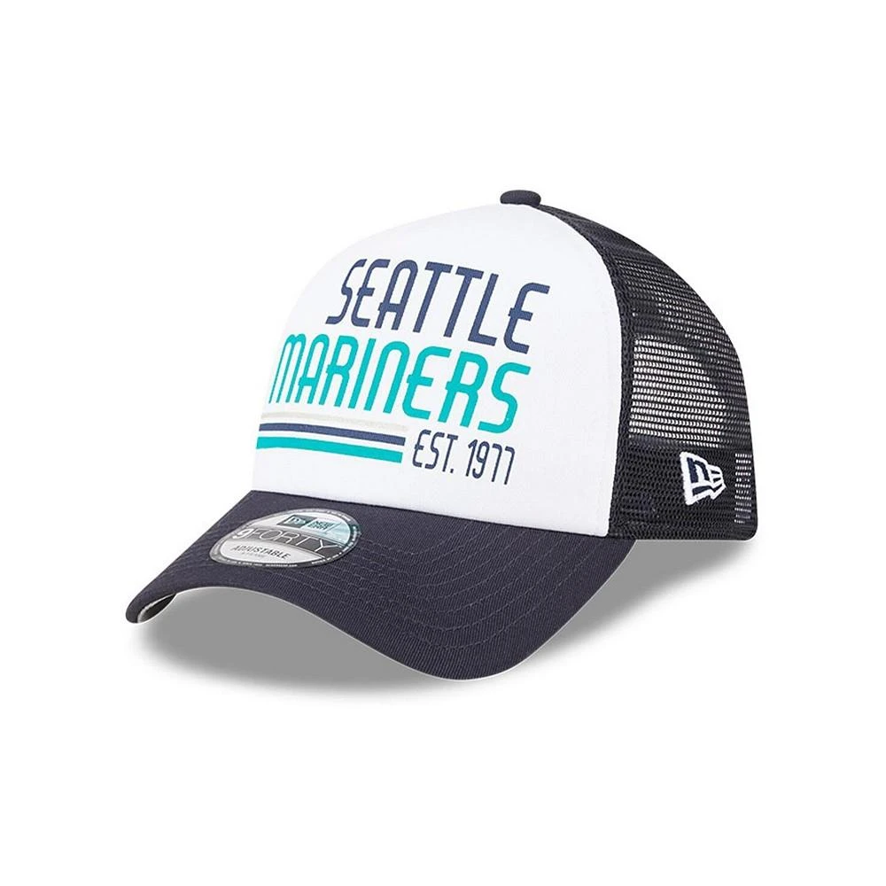 商品New Era|Men's White, Navy Seattle Mariners Stacked A-Frame Trucker 9FORTY Adjustable Hat,价格¥224,第1张图片
