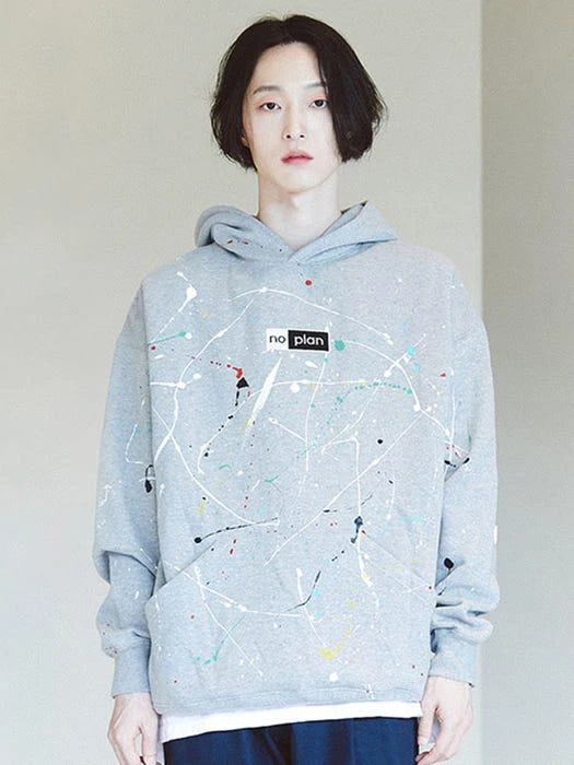 商品DON'T ASK MY PLAN|Damp No Plan Box Logo Paint Splatter Hoodie Gray,价格¥774,第5张图片详细描述