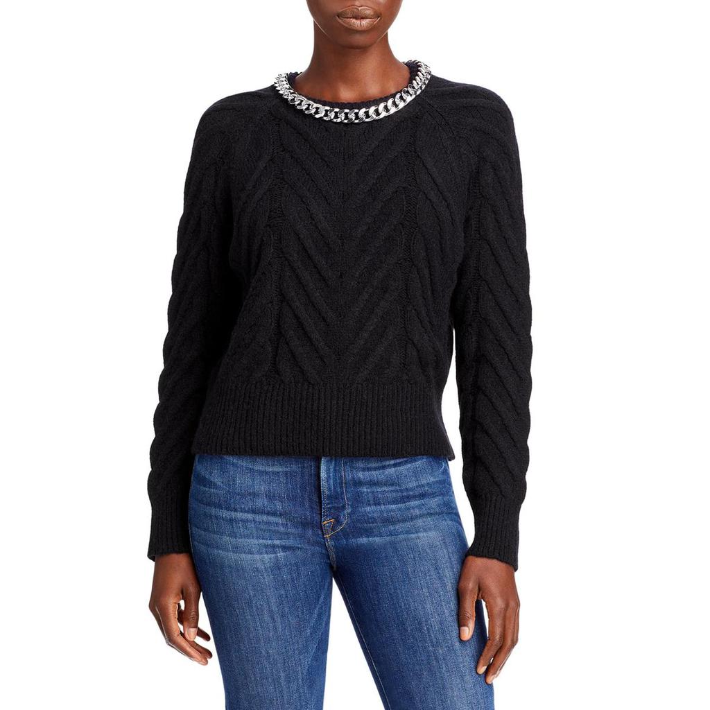 Aqua Womens Cable Knit Chain Pullover Sweater商品第1张图片规格展示