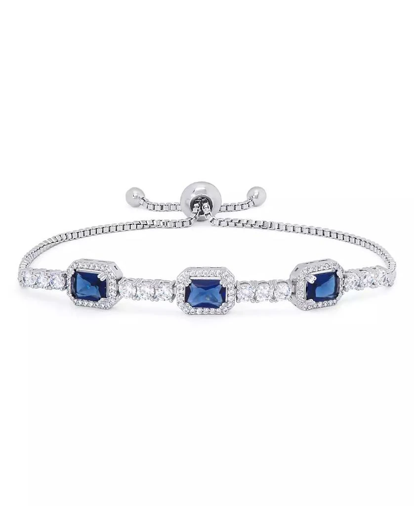 商品Macy's|Lab Created Sapphire and Cubic Zirconia Emerald-Cut Adjustable Bolo Bracelet in Fine Silver Plate,价格¥152,第1张图片