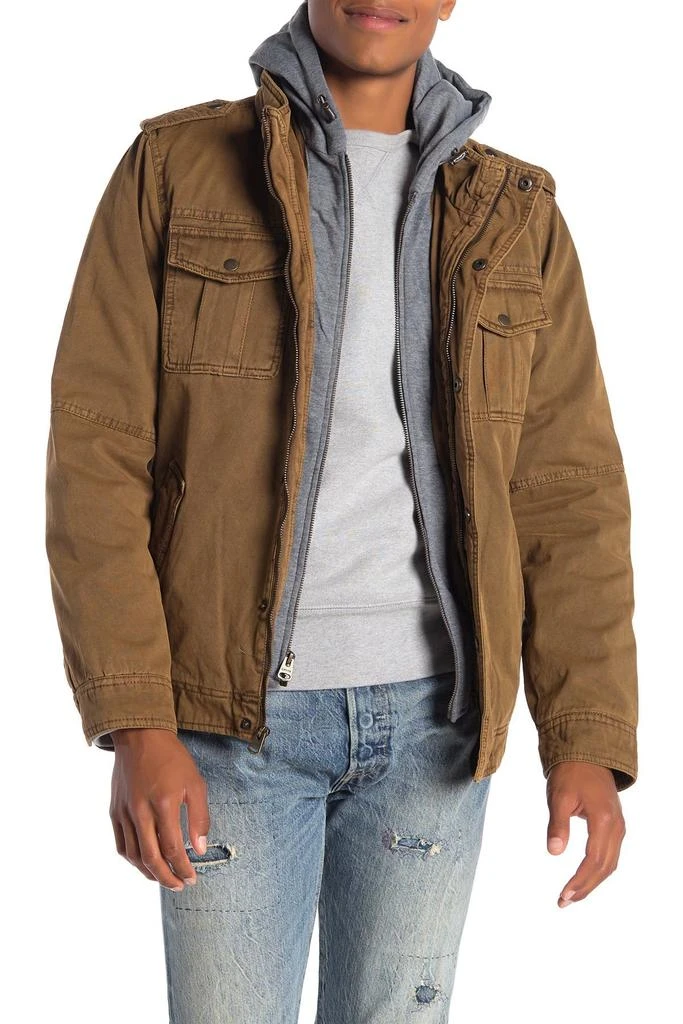 商品Levi's|Washed Cotton Faux Shearling Lined Hooded Military Jacket,价格¥600,第1张图片