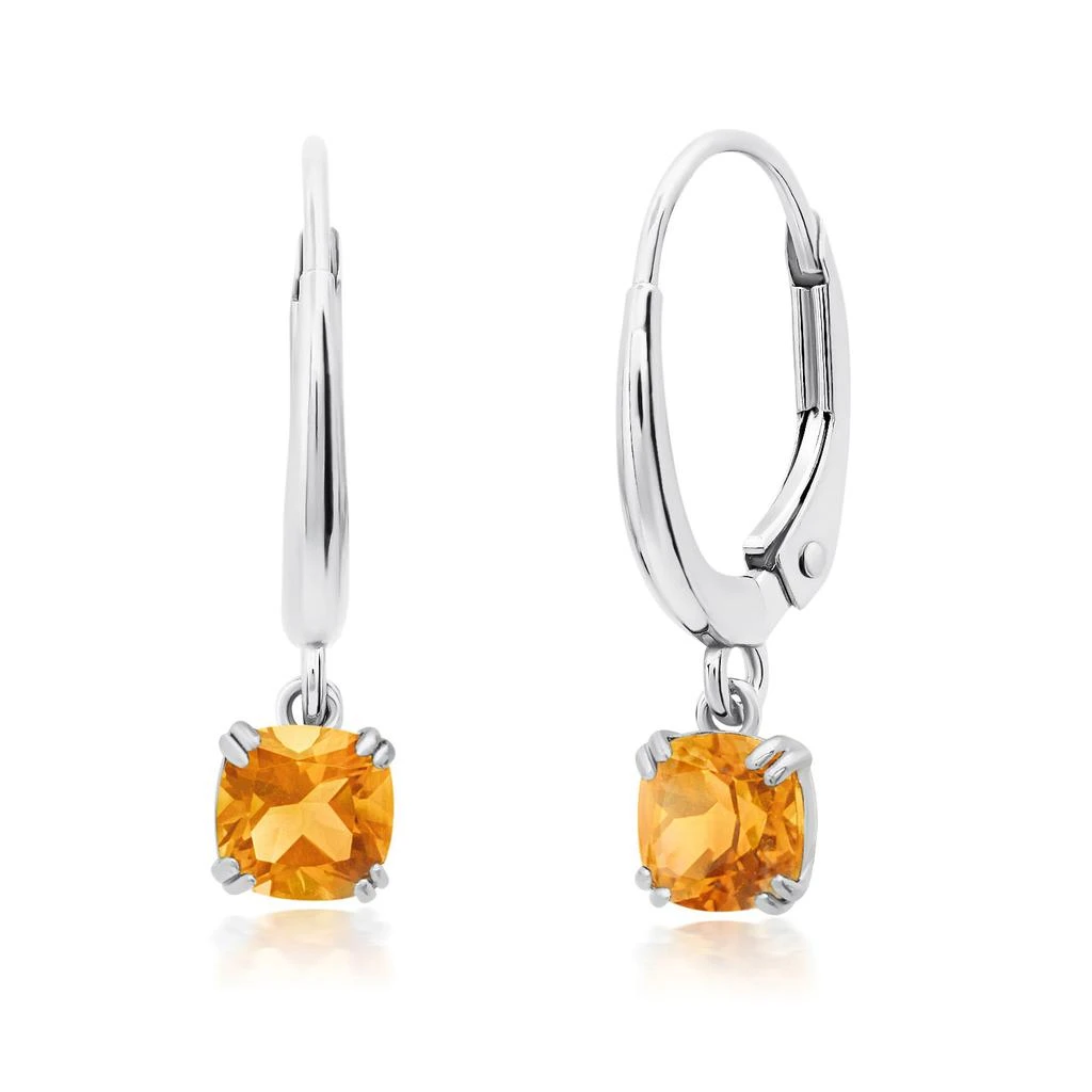 10k White or Yellow Gold Cushion Cut 5mm Gemstone Dangle Lever Back Earrings with Push Backs 商品